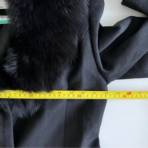 Forecaster Women's Fox-Fur-Collar Maxi Reefer Coat (Black) size 16 luxe wear NWT - Picture 12 of 14
